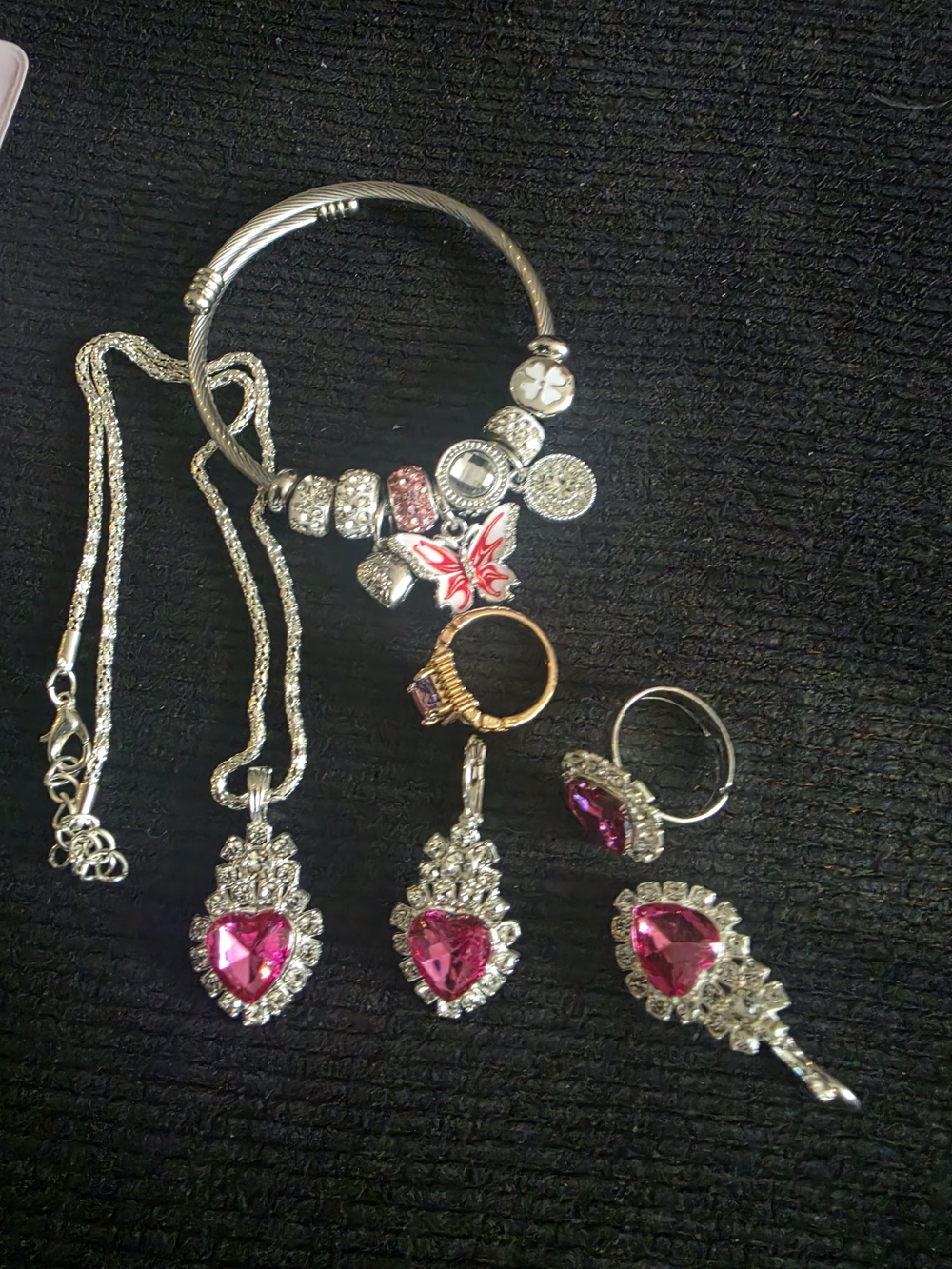 Pink Crystal Heart Necklace and Pendant Set - Unbranded